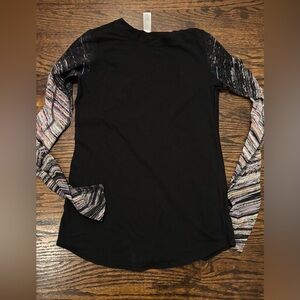 Ivivva Black Long Sleeve Top with Multicolor Striped Sleeves